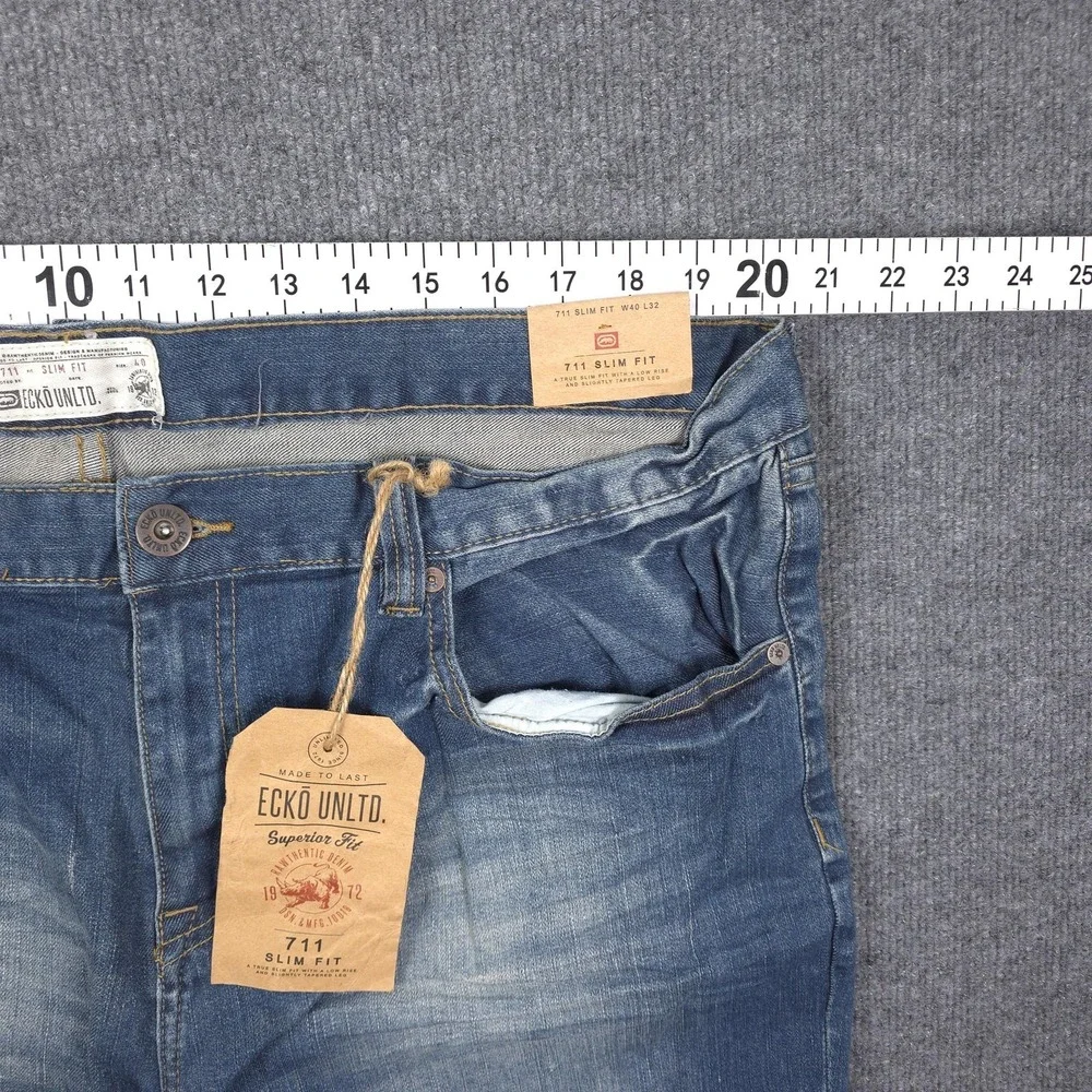 Ecko Unltd Jeans Mens 40x32 Blue 711 Slim Fit Tapered Stretch Denim Casual